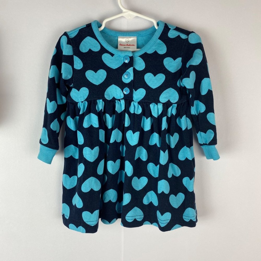 Hanna Anderson Blue Heart dress size 80 100% Cotton